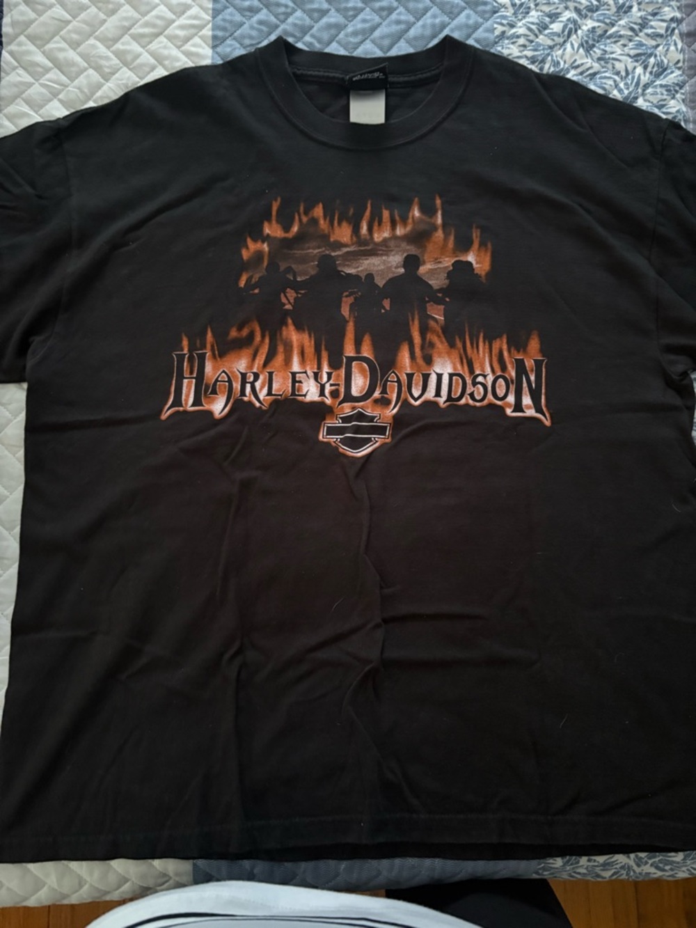 Harley-Davidson Black Tee with Orange Flame Rider Graphic